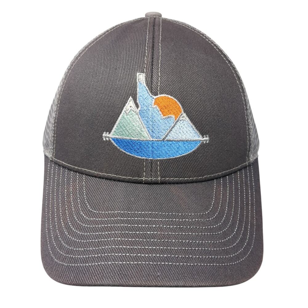 Idaho Sunset Strapback Trucker Hat Gray OS Adjustable Embroidered Mesh Back Ha